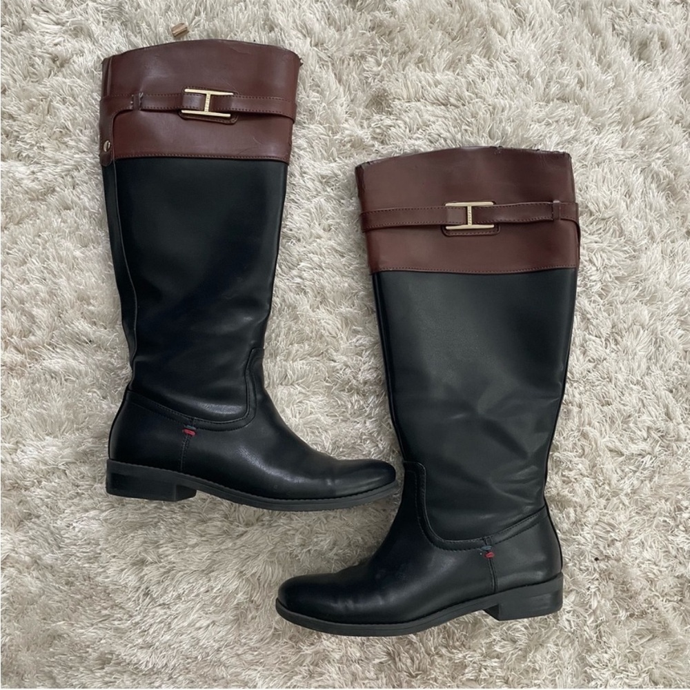 Tommy Hilfiger Black Tan Full Zip Riding Boots Size 6.5